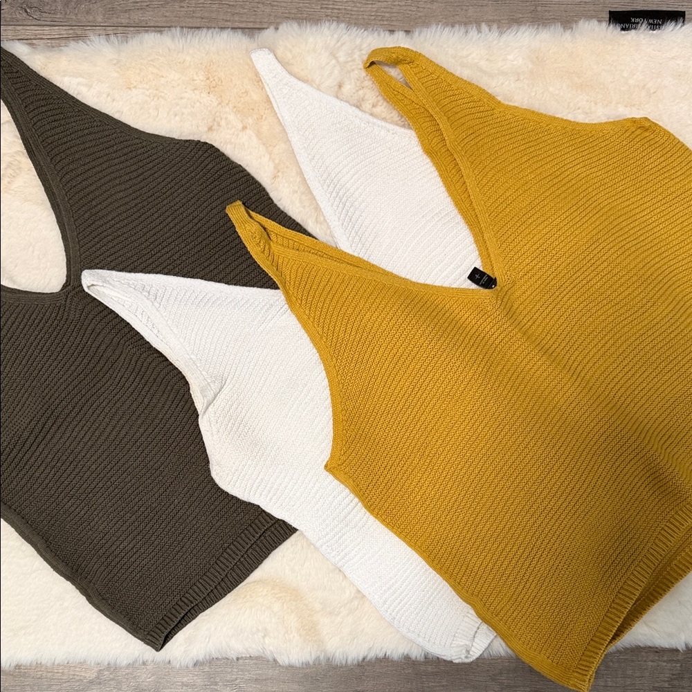 Express Mustard, White, and Olive Knit Tops